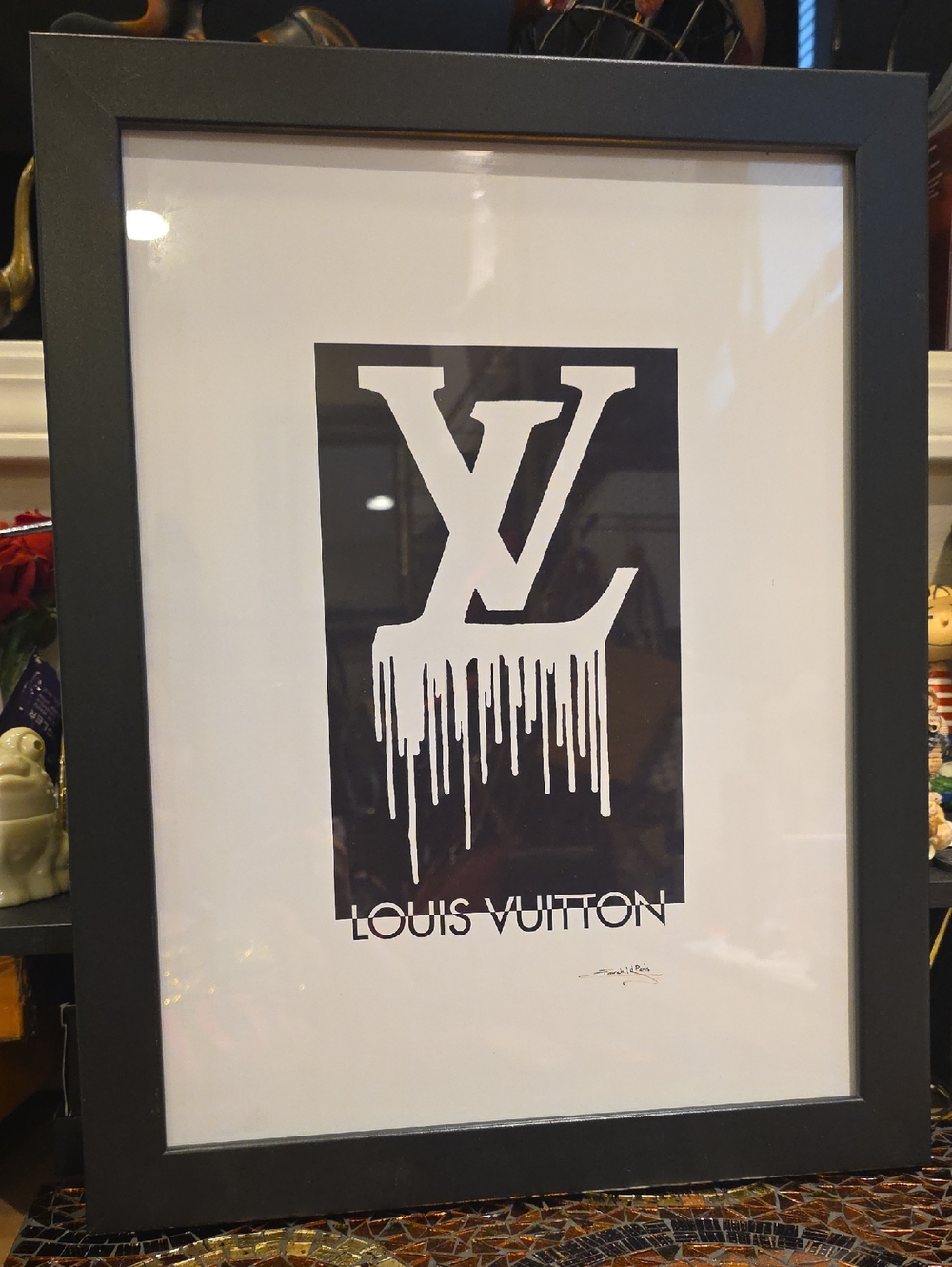 Louis Vuitton Black & White Drip LV Framed Art